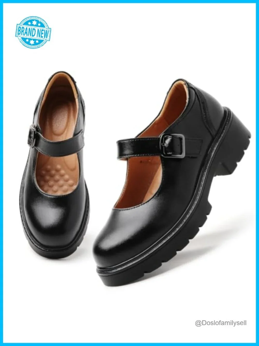 Women's Mary Jane Platform Shoes Leather Memory Foam Chunky Heel